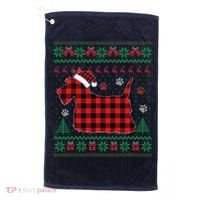 Scottie Dog Christmas Pajama Red Plaid Scottish Ugly Sweater Golf Towel thumb 0