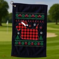 Scottie Dog Christmas Pajama Red Plaid Scottish Ugly Sweater Golf Towel thumb 1
