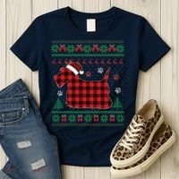 Scottie Dog Christmas Pajama Red Plaid Scottish Ugly Sweater Women's T-Shirt thumb 3