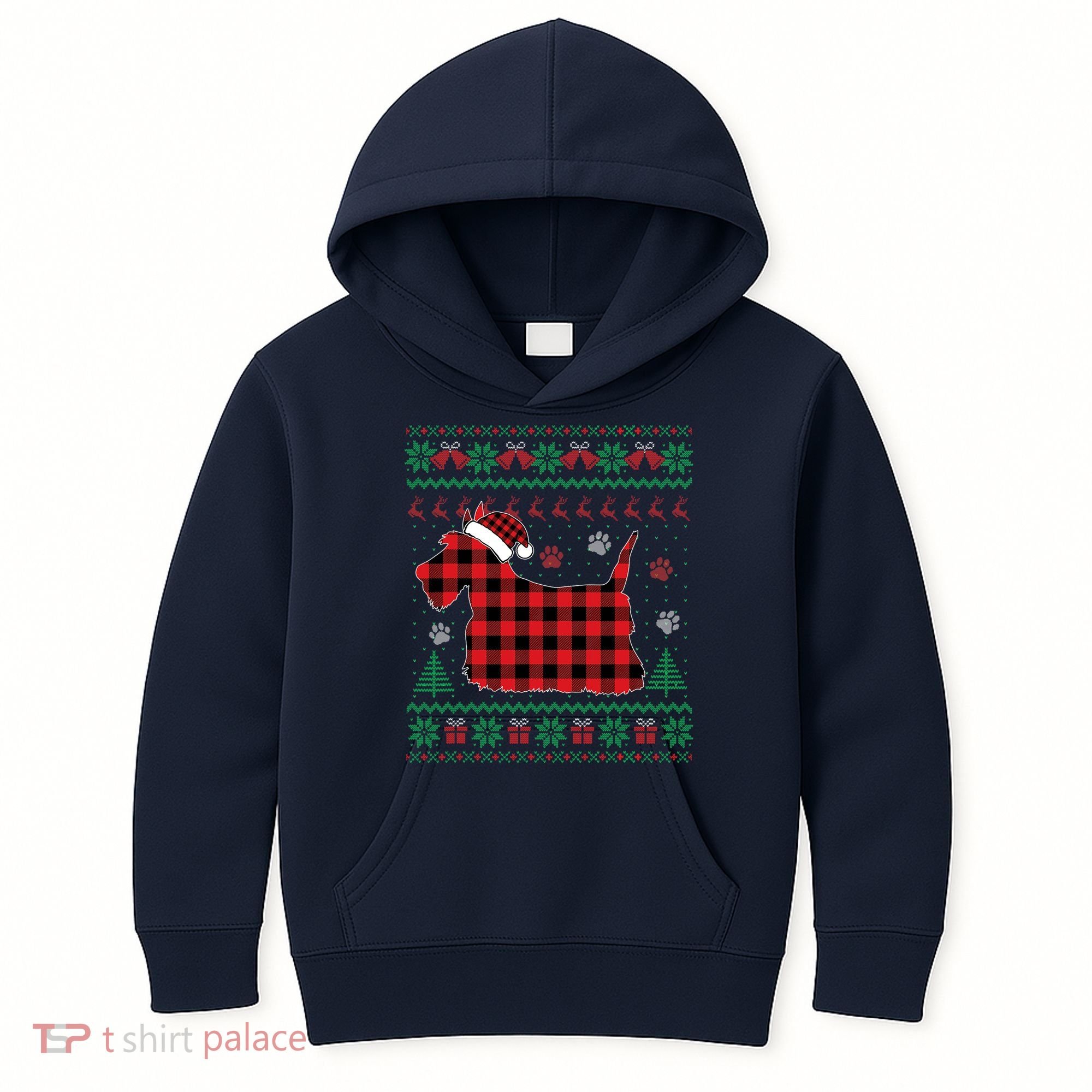 Scottie Dog Christmas Pajama Red Plaid Scottish Ugly Sweater Kids Hoodie