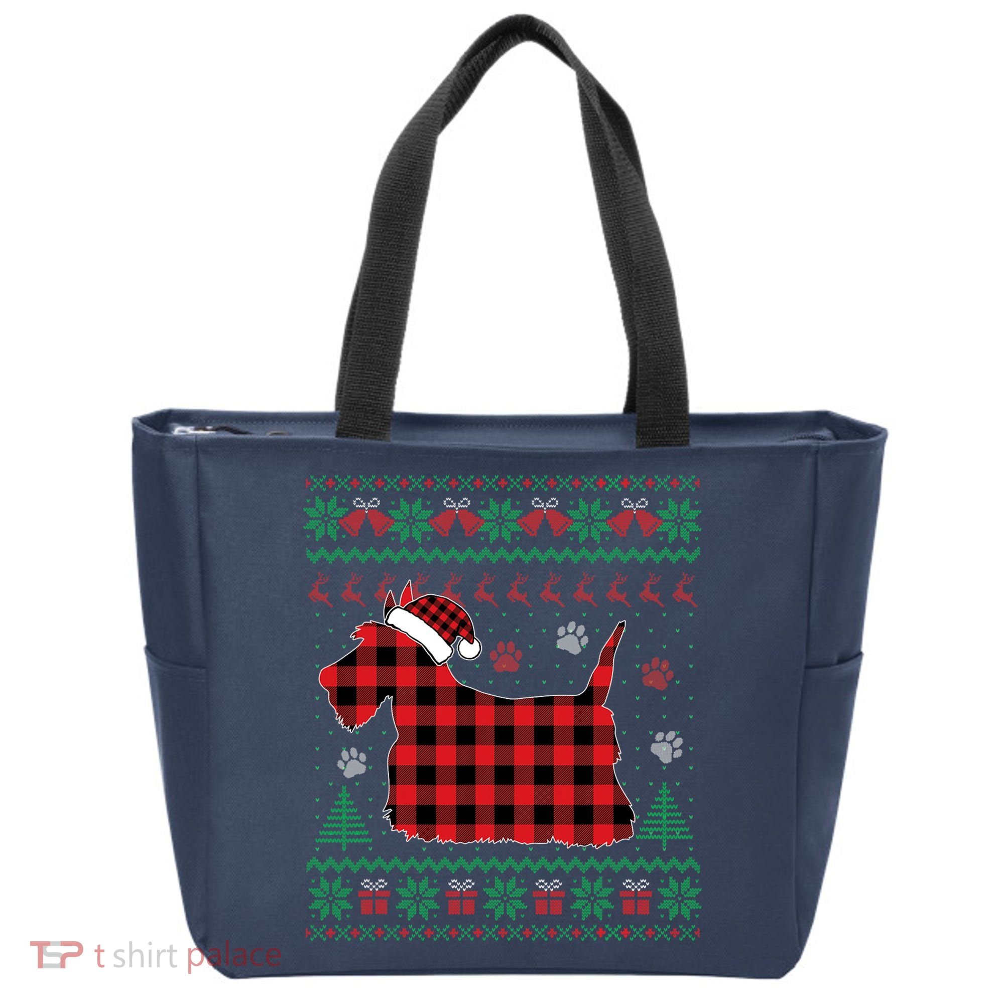 Scottie Dog Christmas Pajama Red Plaid Scottish Ugly Sweater Tote Bag