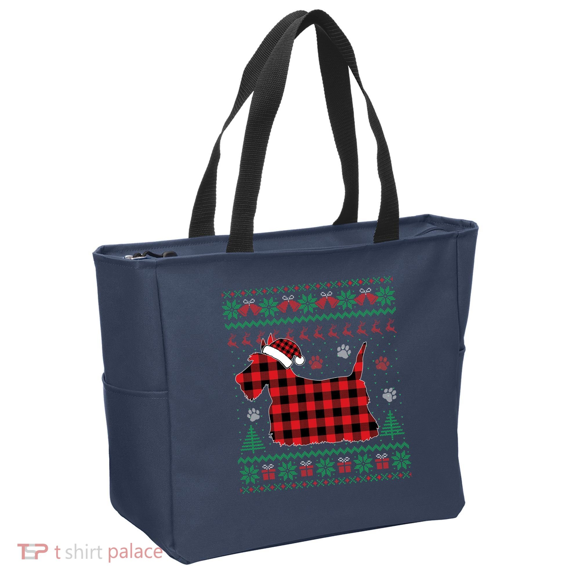 Scottie Dog Christmas Pajama Red Plaid Scottish Ugly Sweater Tote Bag