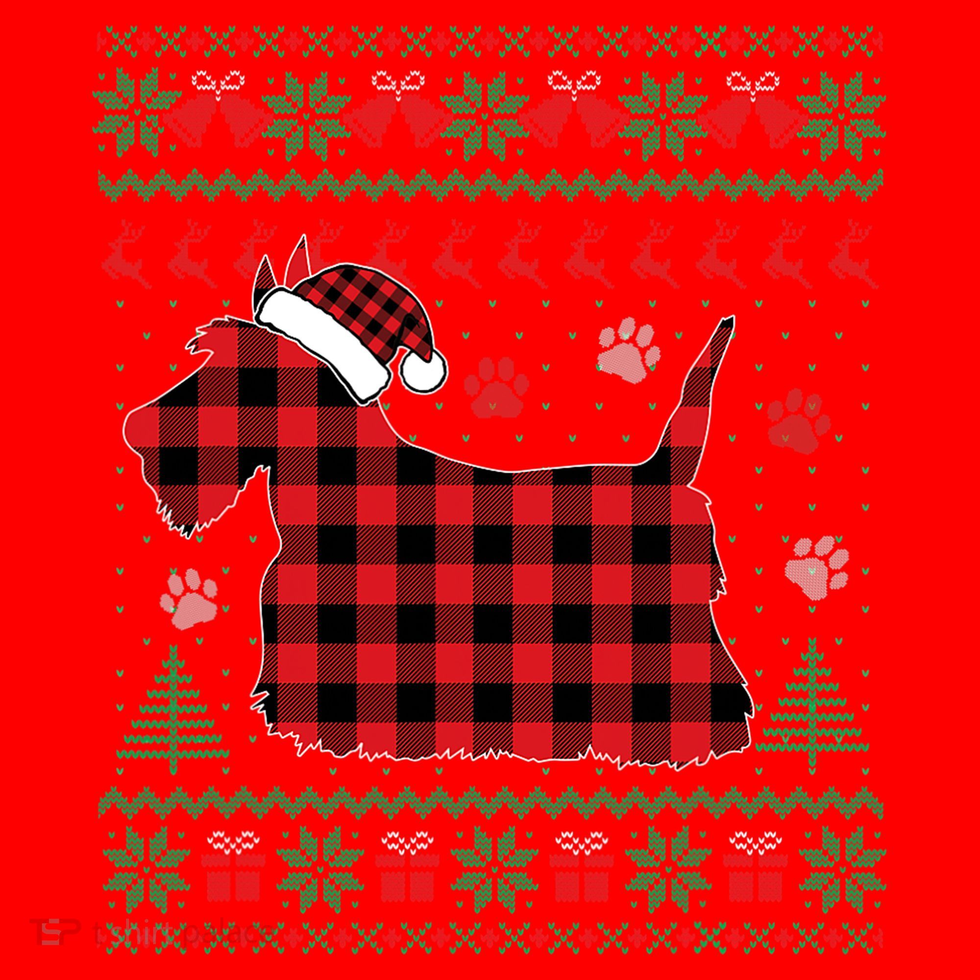 Scottie Dog Christmas Pajama Red Plaid Scottish Ugly Sweater Santa Hat