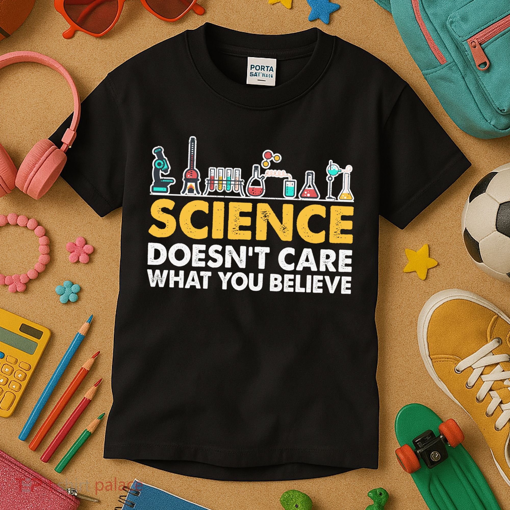 Science Doesn't Care What You Believe Science Teacher Students Kids T-Shirt