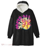 Softball Drip Coquette Bow Softball Game Day Softball Mama Hooded Wearable Blanket thumb 0
