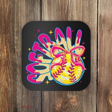 Softball Drip Coquette Bow Softball Game Day Softball Mama Coaster