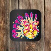 Softball Drip Coquette Bow Softball Game Day Softball Mama Coaster thumb 0