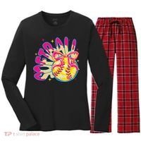 Softball Drip Coquette Bow Softball Game Day Softball Mama Women's Long Sleeve Flannel Pajama Set  thumb 0
