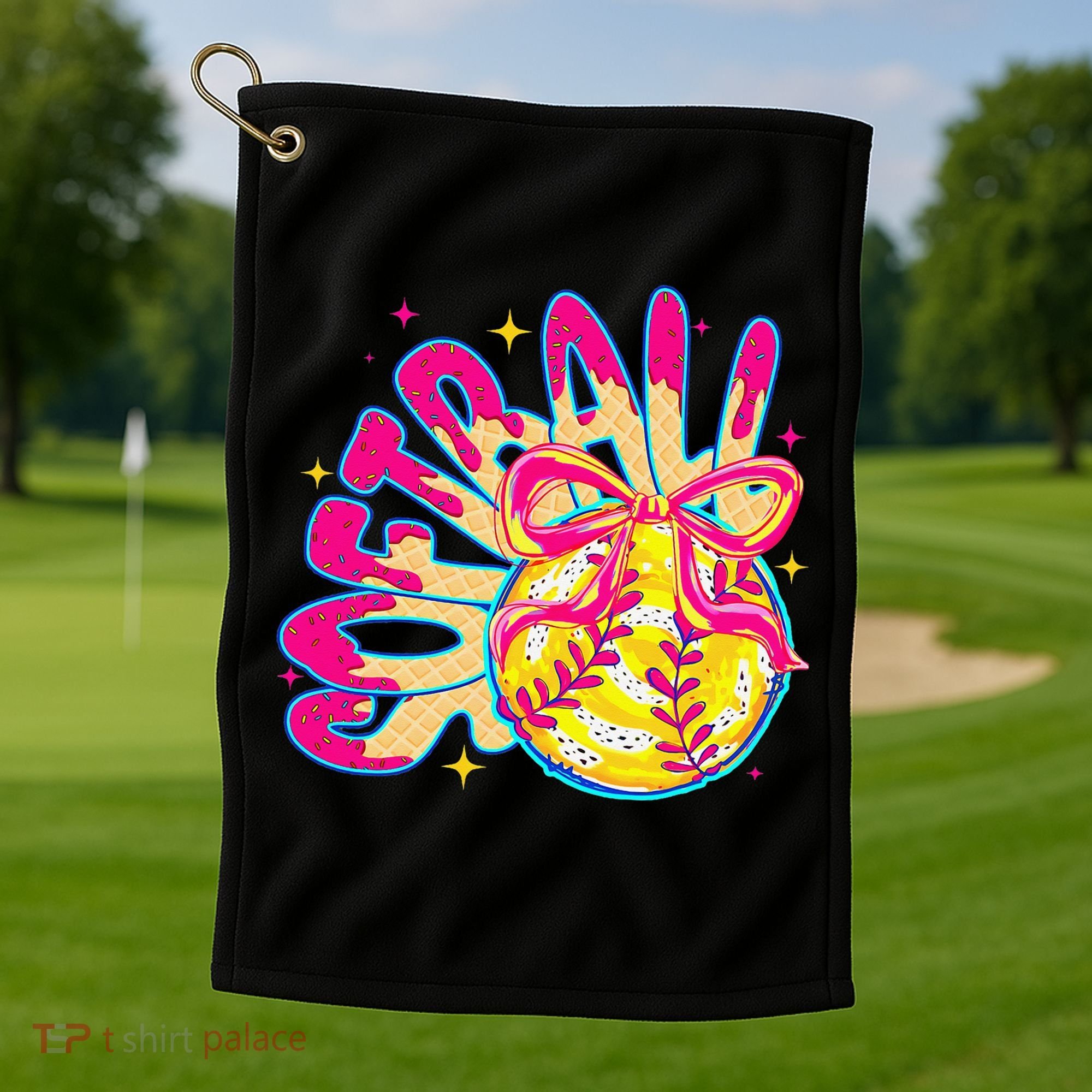 Softball Drip Coquette Bow Softball Game Day Softball Mama Golf Towel