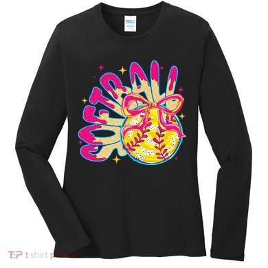 Softball Drip Coquette Bow Softball Game Day Softball Mama Women's Long Sleeve Shirt