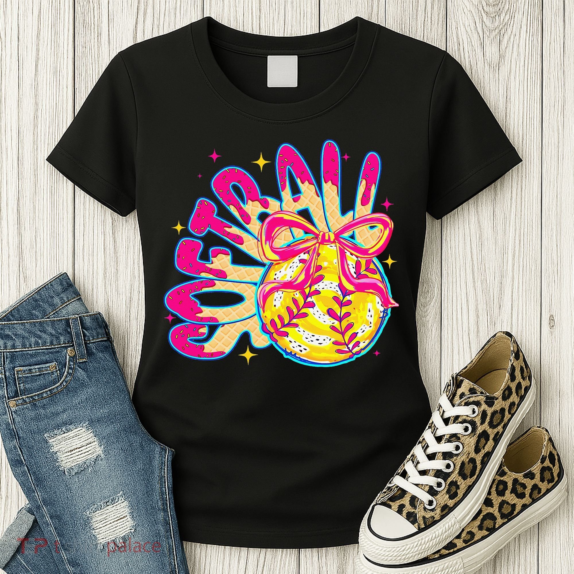 Softball Drip Coquette Bow Softball Game Day Softball Mama Women's T-Shirt