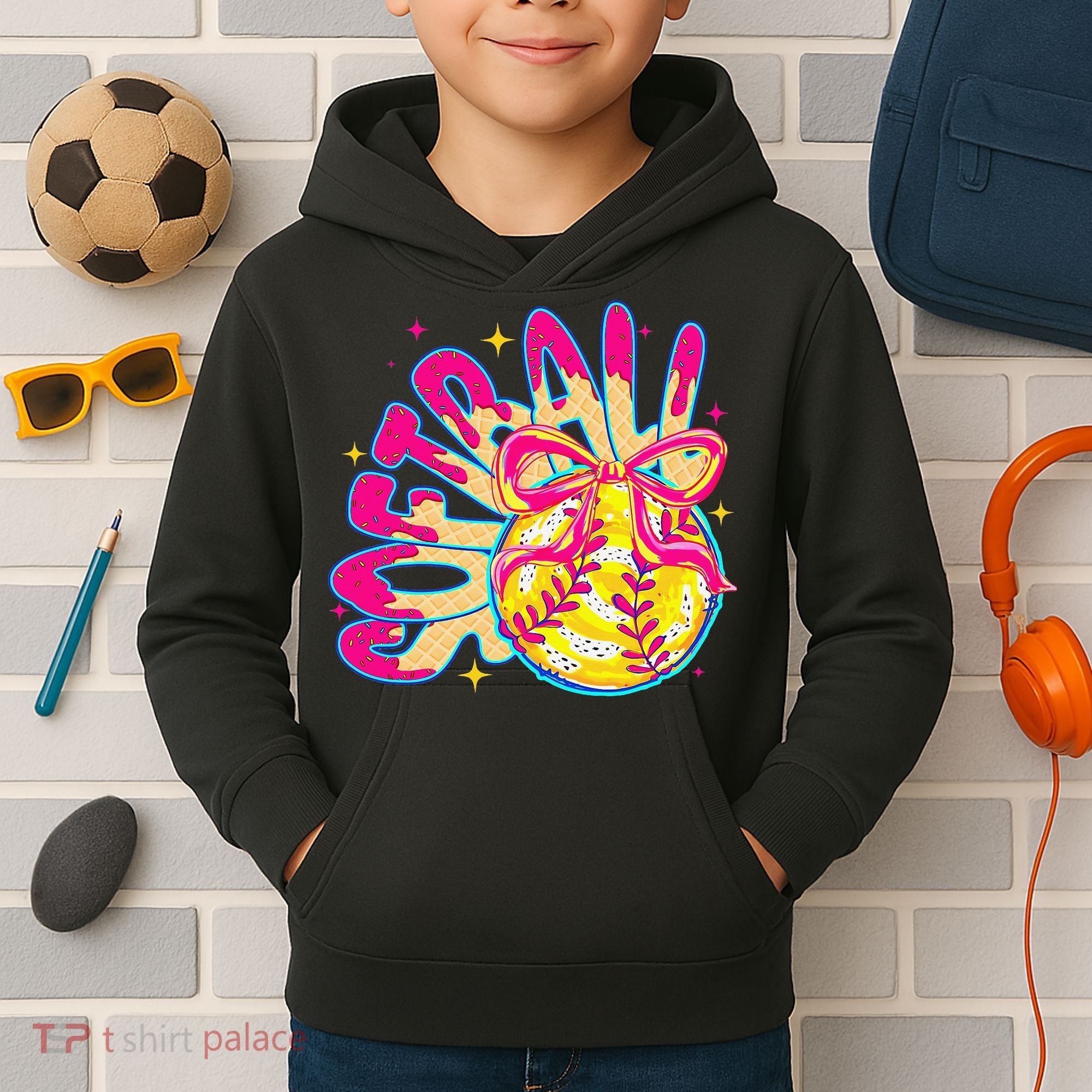 Softball Drip Coquette Bow Softball Game Day Softball Mama Kids Hoodie