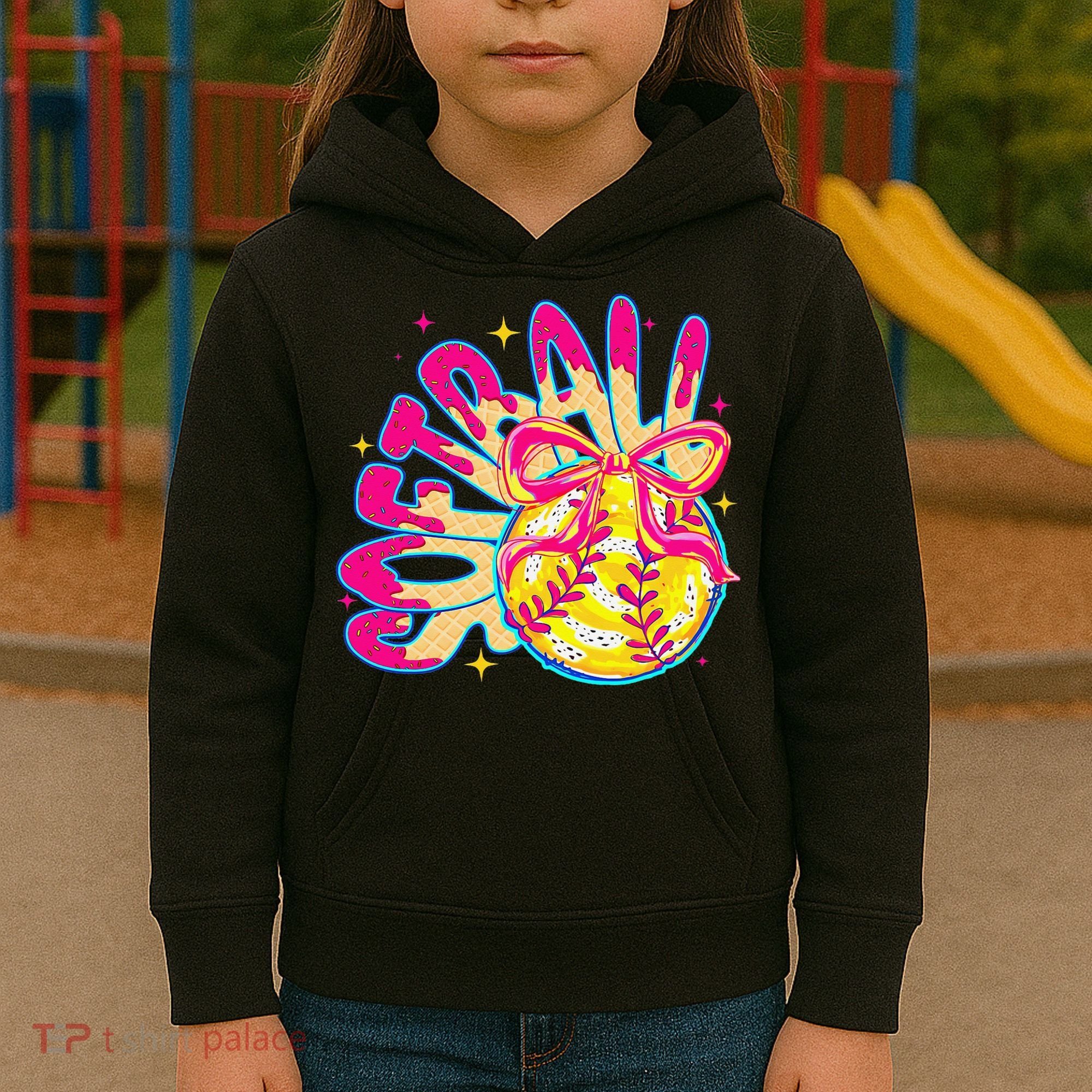 Softball Drip Coquette Bow Softball Game Day Softball Mama Kids Hoodie