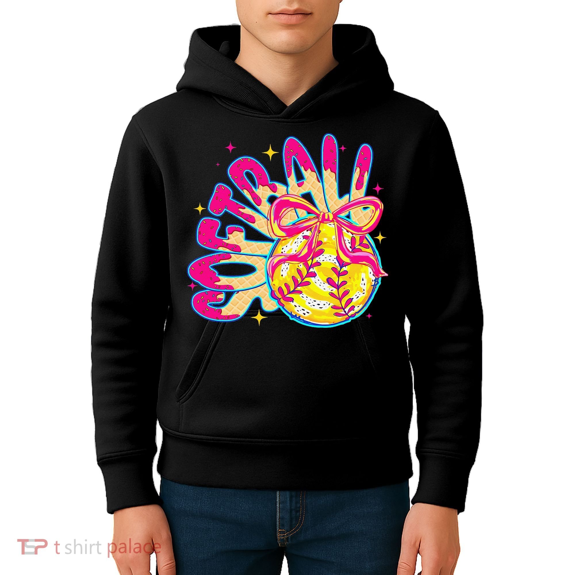 Softball Drip Coquette Bow Softball Game Day Softball Mama Kids Hoodie