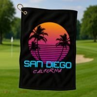 San Diego California Retro 80s Funny Gift Golf Towel thumb 1