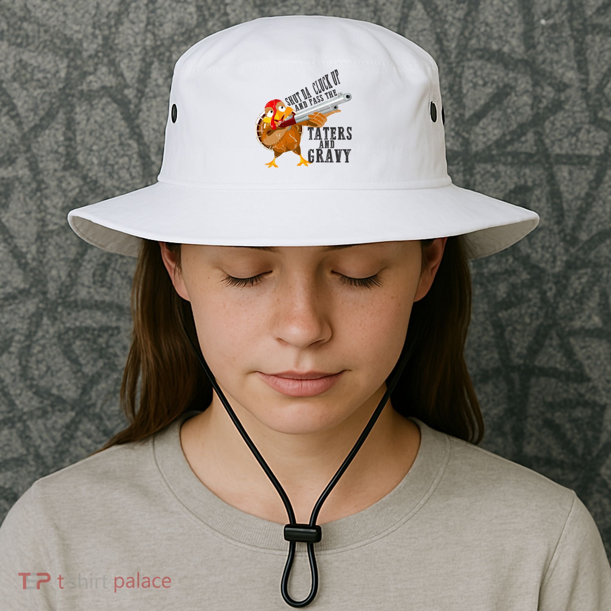 Shut Da Cluck Up Pass The Taters And Gravy Thanksgiving Gift Cute Gift Bucket Hat