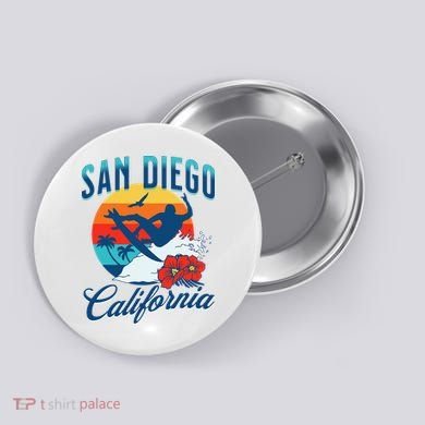 San Diego California Beach Surf Summer Vacation Vintage Button
