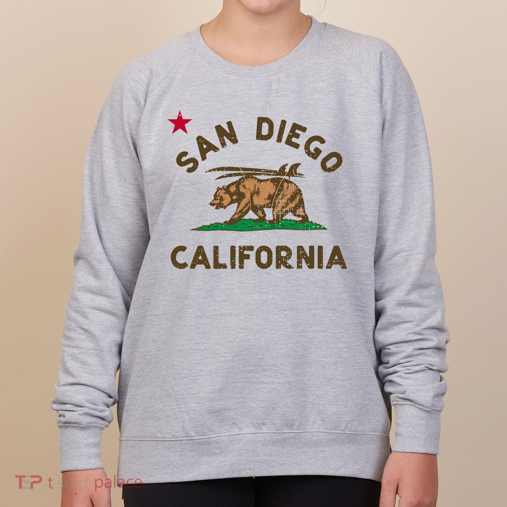San Diego California Beach Flag Bear Surf Ca Women's Sweatshirt