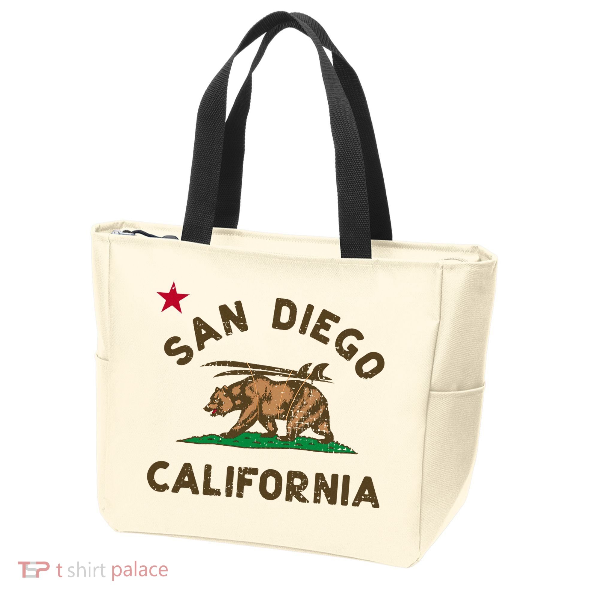 San Diego California Beach Flag Bear Surf Ca Tote Bag