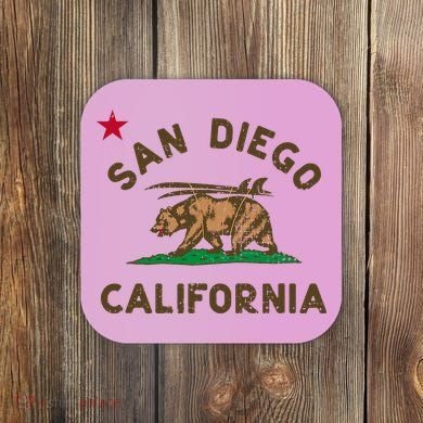 San Diego California Beach Flag Bear Surf Ca Coaster