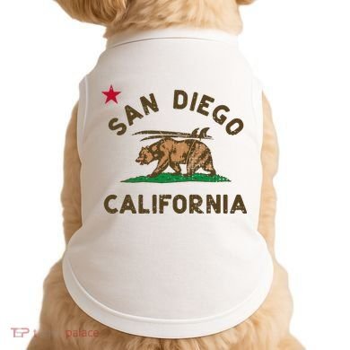 San Diego California Beach Flag Bear Surf Ca Doggie Tank