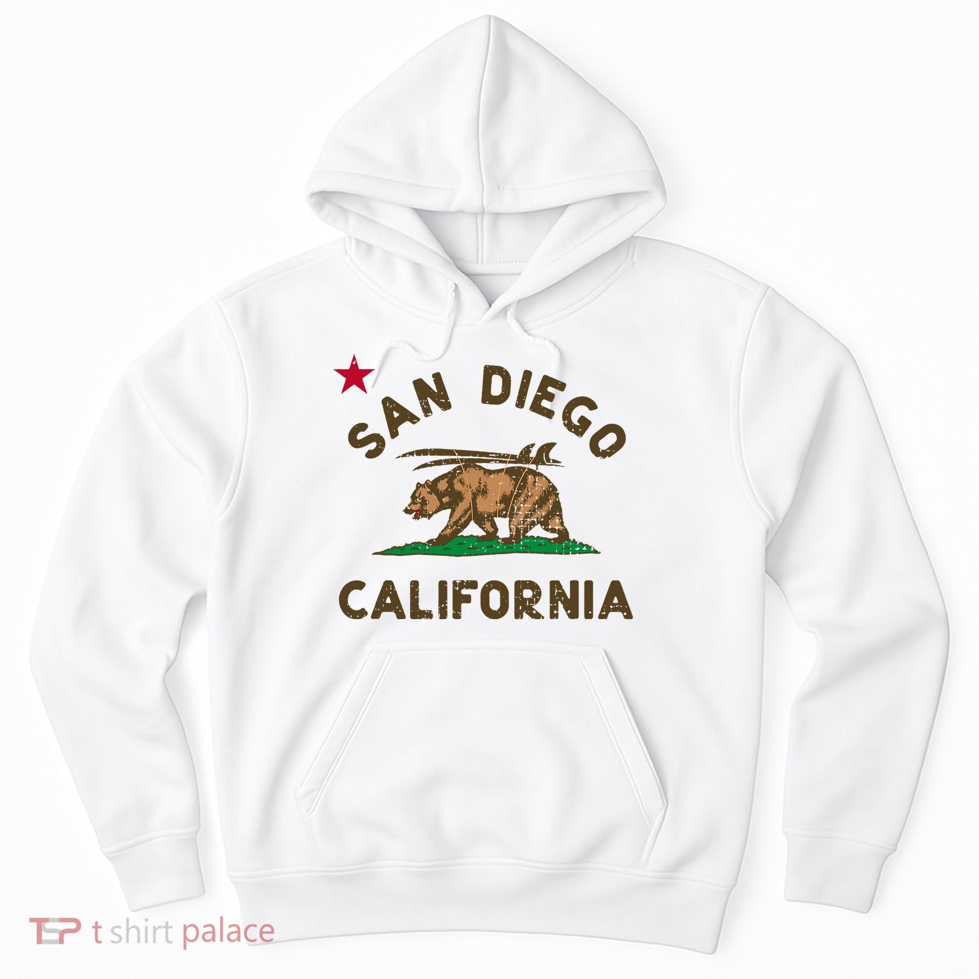 San Diego California Beach Flag Bear Surf Ca Hoodie