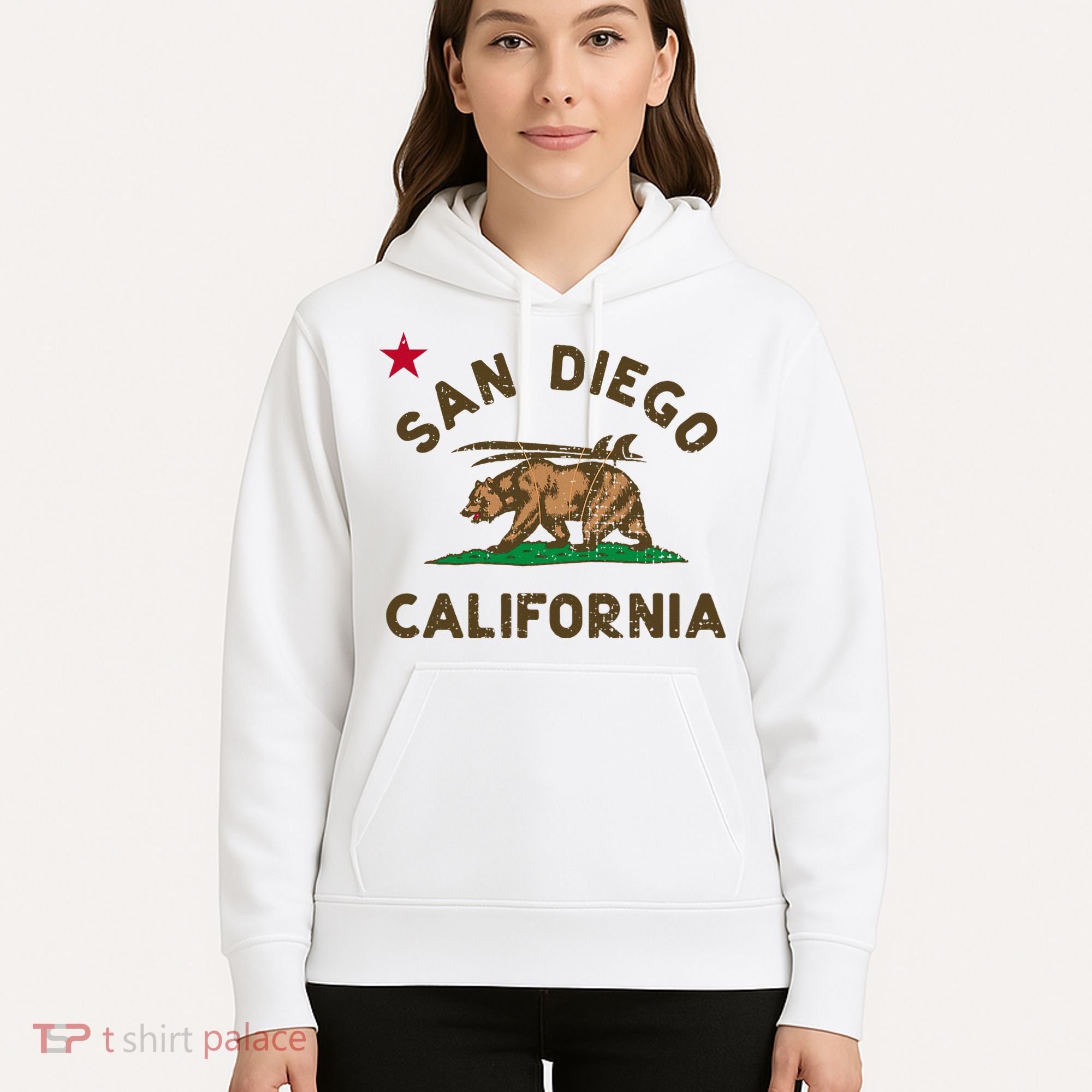 San Diego California Beach Flag Bear Surf Ca Hoodie