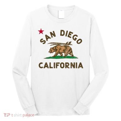 San Diego California Beach Flag Bear Surf Ca Long Sleeve Shirt