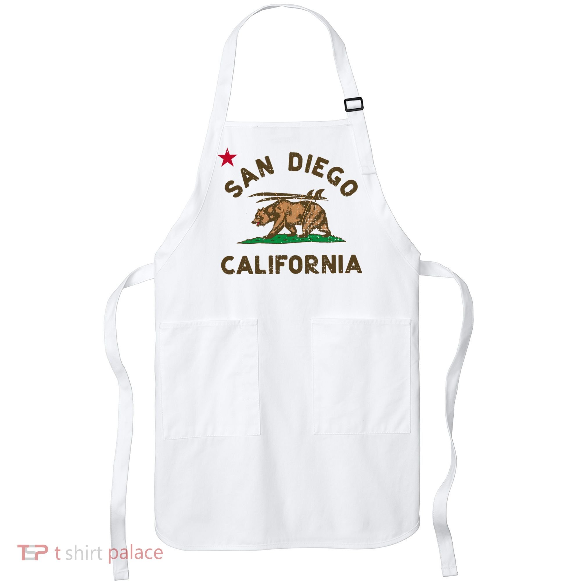San Diego California Beach Flag Bear Surf Ca Apron