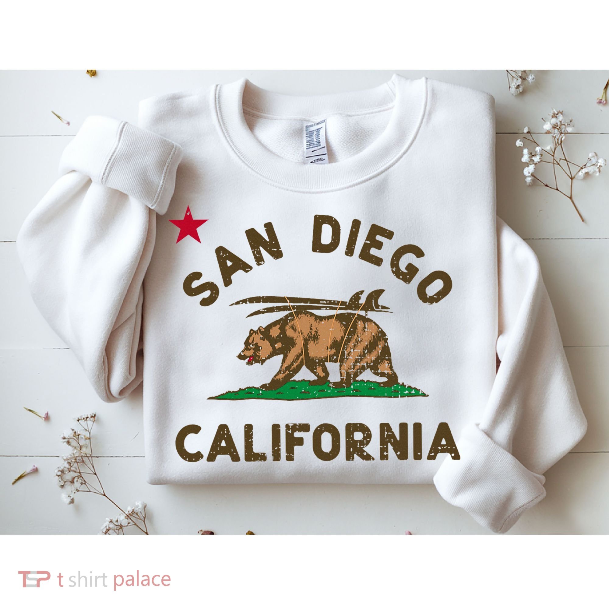 San Diego California Beach Flag Bear Surf Ca Sweatshirt