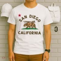 San Diego California Beach Flag Bear Surf Ca T-Shirt thumb 6