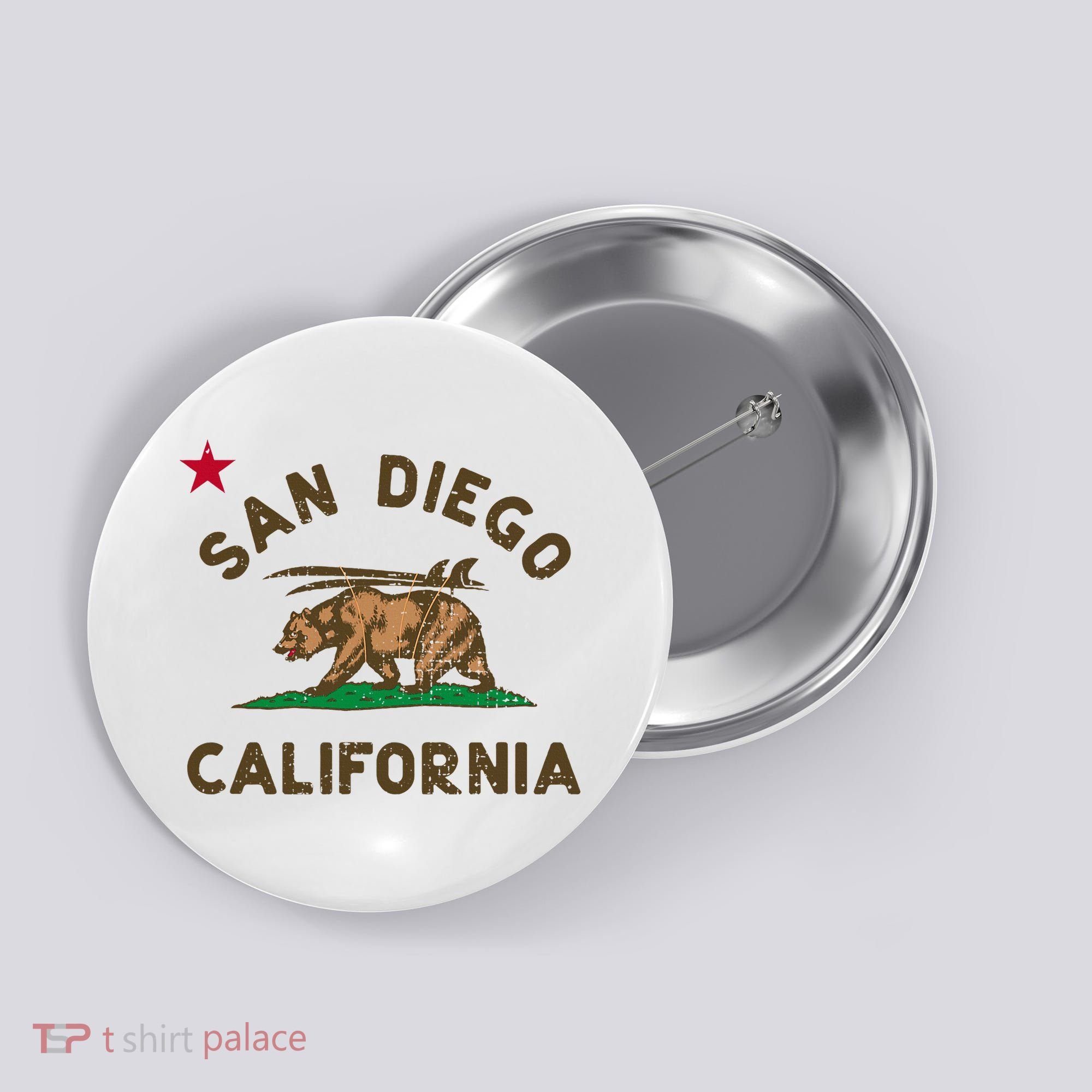 San Diego California Beach Flag Bear Surf Ca Button
