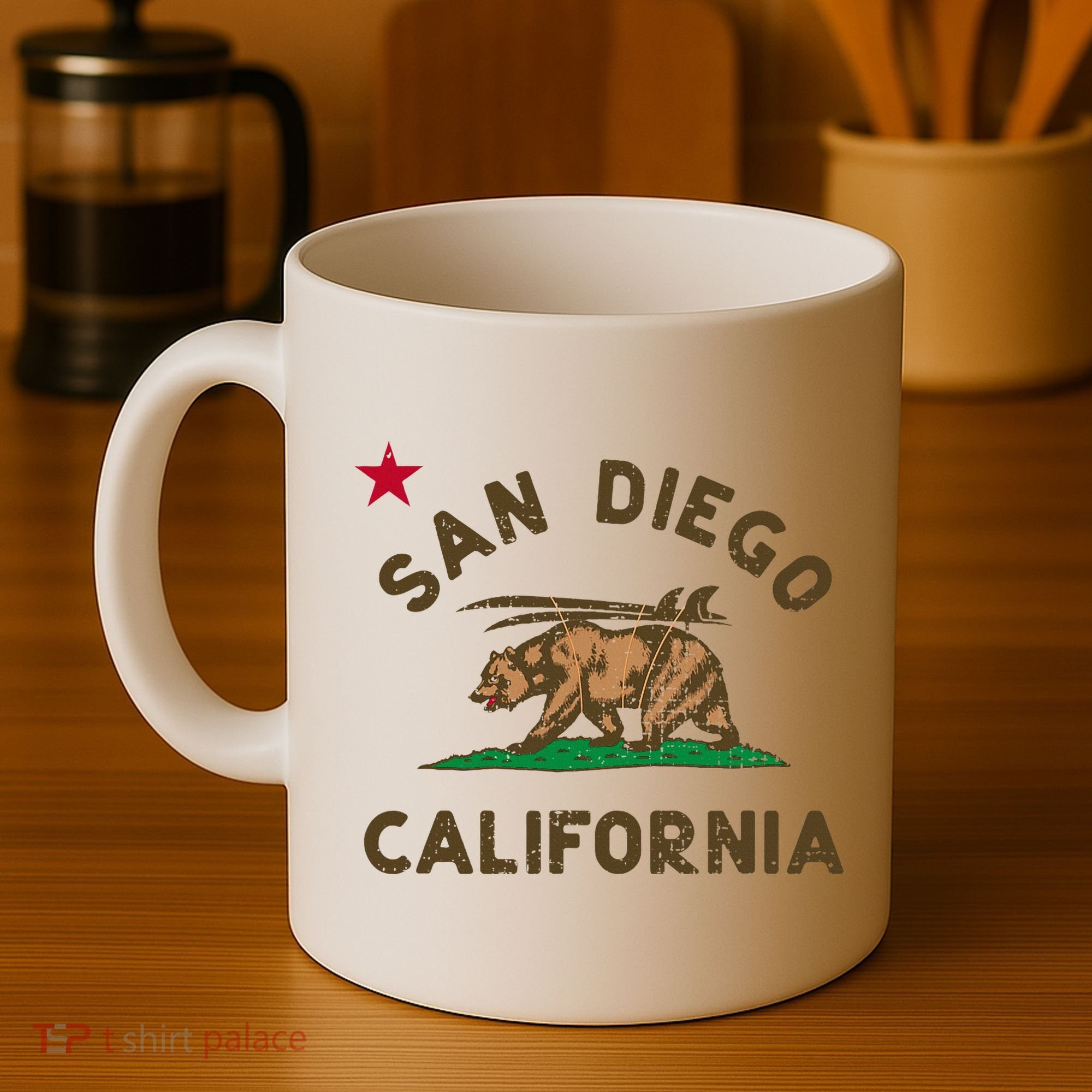 San Diego California Beach Flag Bear Surf Ca Coffee Mug