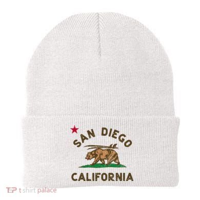 San Diego California Beach Flag Bear Surf Ca Beanie