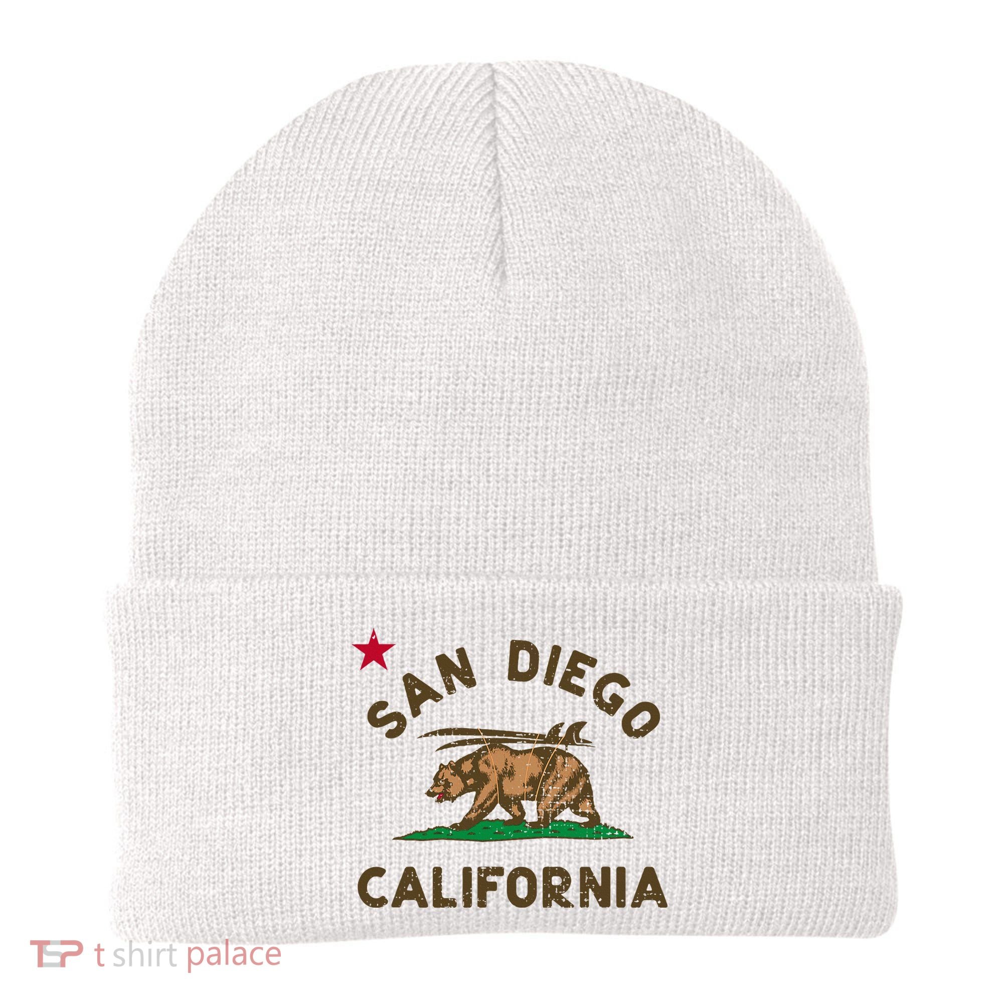 San Diego California Beach Flag Bear Surf Ca Beanie