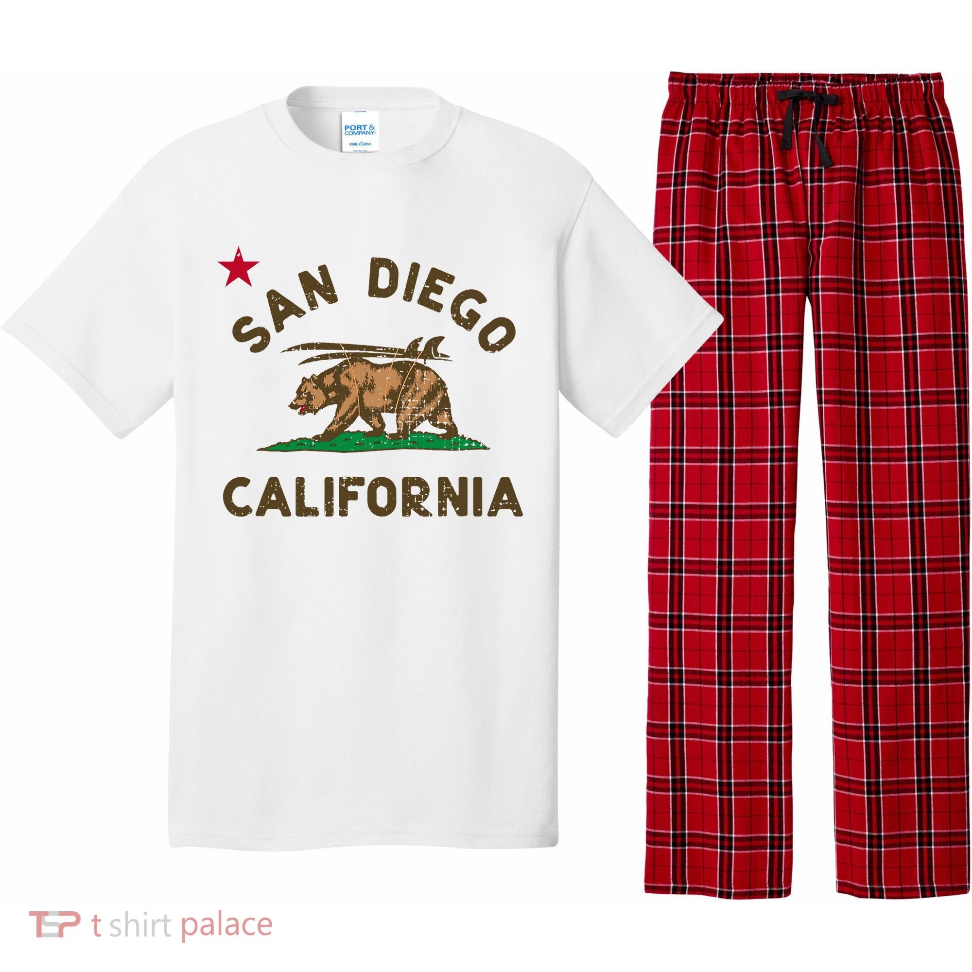 San Diego California Beach Flag Bear Surf Ca Pajama Set