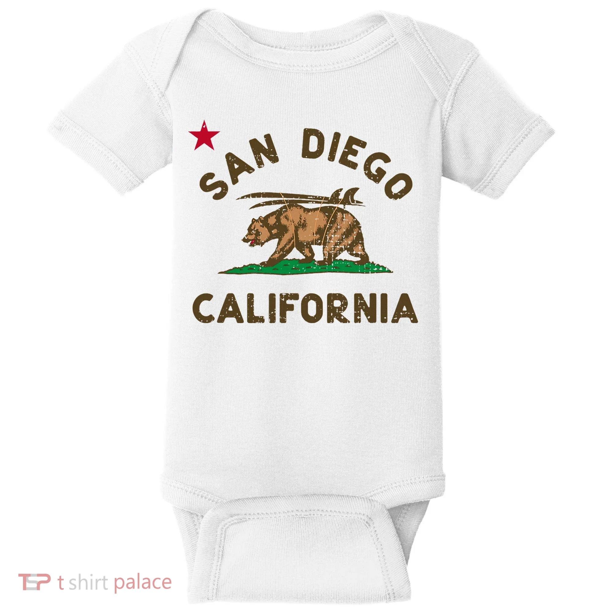 San Diego California Beach Flag Bear Surf Ca Baby Bodysuit