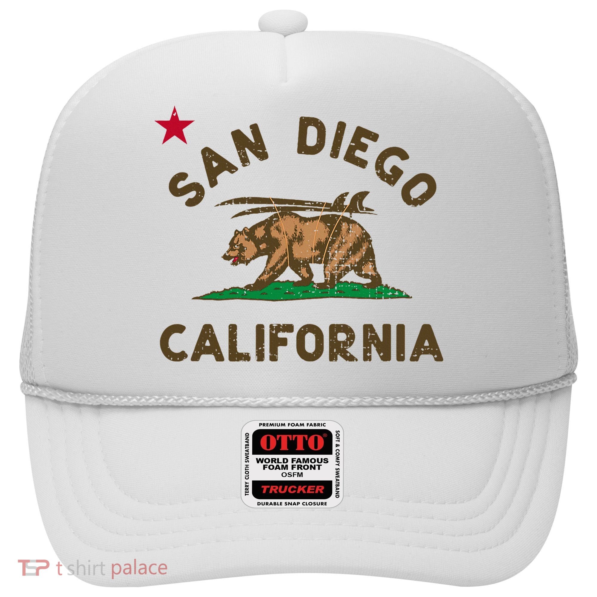 San Diego California Beach Flag Bear Surf Ca Hat