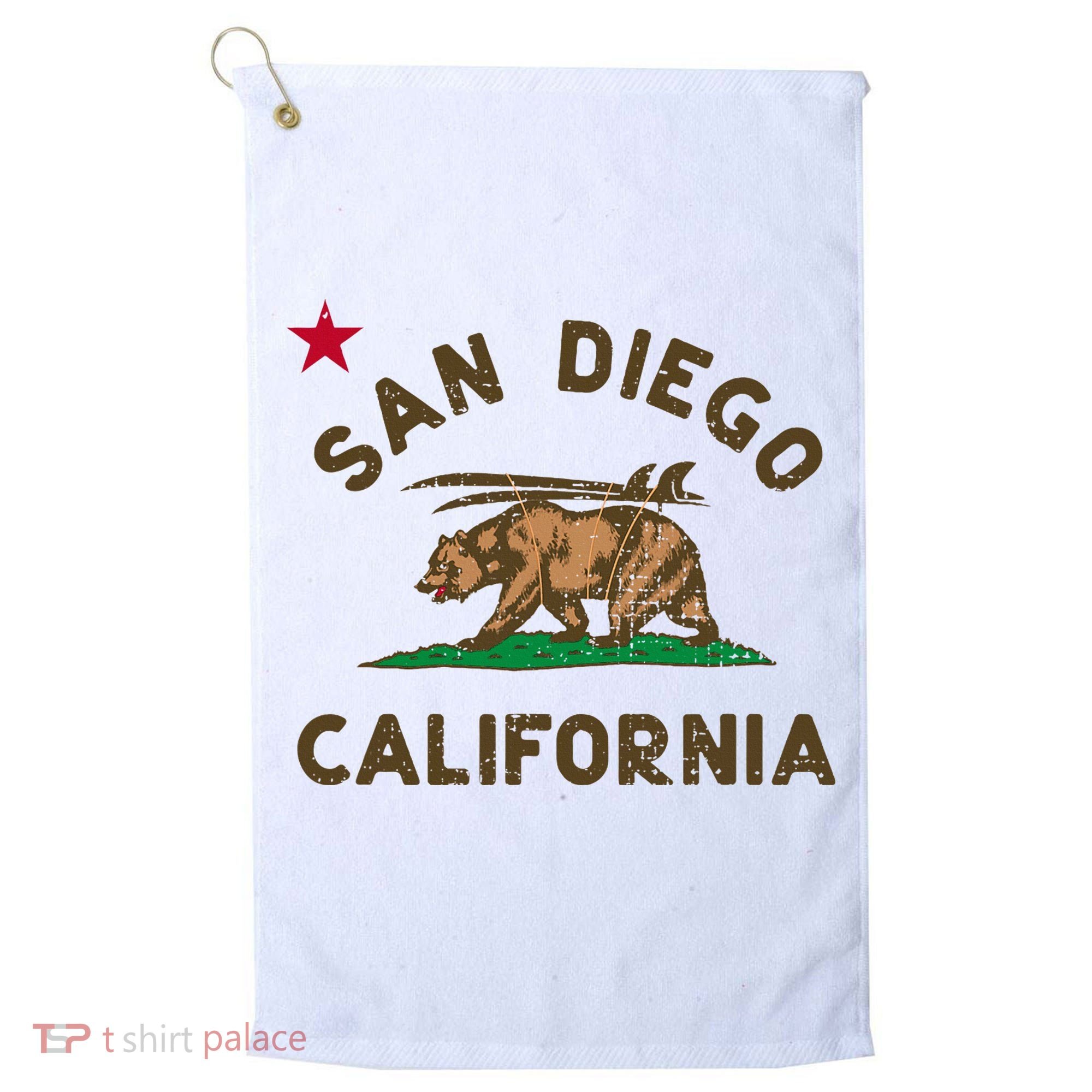 San Diego California Beach Flag Bear Surf Ca Golf Towel