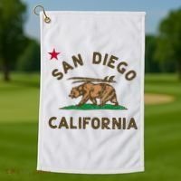 San Diego California Beach Flag Bear Surf Ca Golf Towel thumb 1