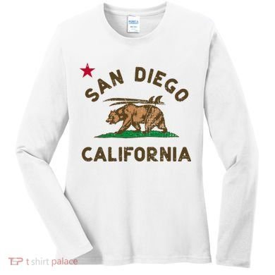 San Diego California Beach Flag Bear Surf Ca Women's Long Sleeve Shirt