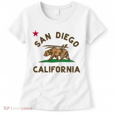 San Diego California Beach Flag Bear Surf Ca Women's T-Shirt