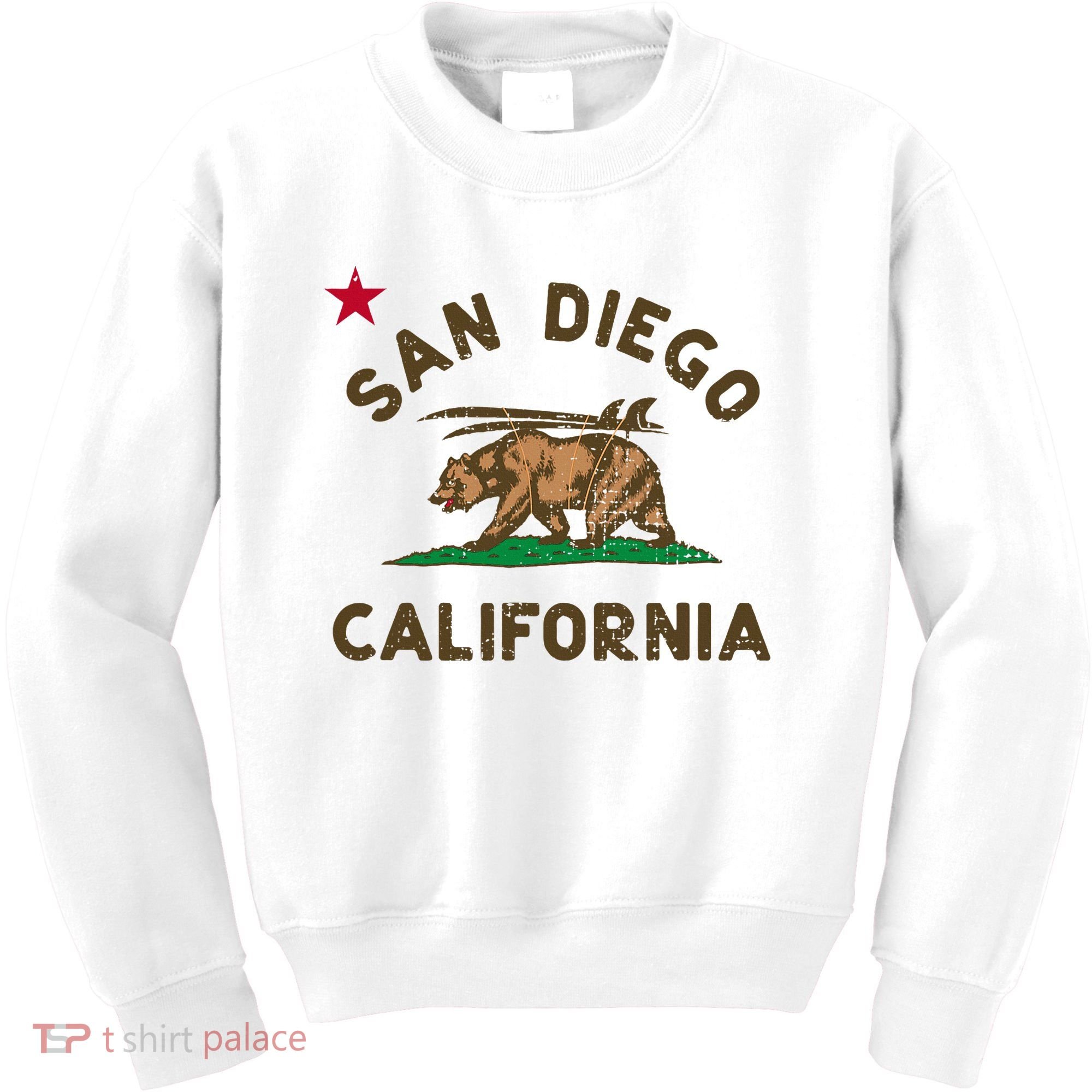 San Diego California Beach Flag Bear Surf Ca Kids Sweatshirt