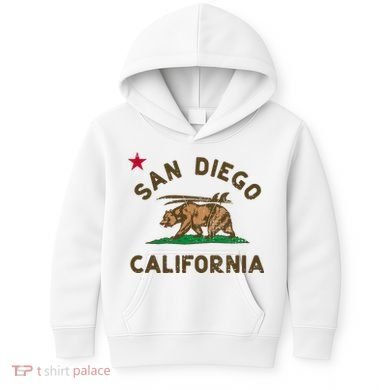 San Diego California Beach Flag Bear Surf Ca Kids Hoodie