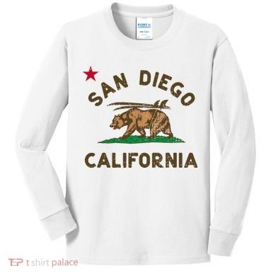 San Diego California Beach Flag Bear Surf Ca Kids Long Sleeve Shirt