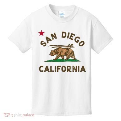 San Diego California Beach Flag Bear Surf Ca Kids T-Shirt