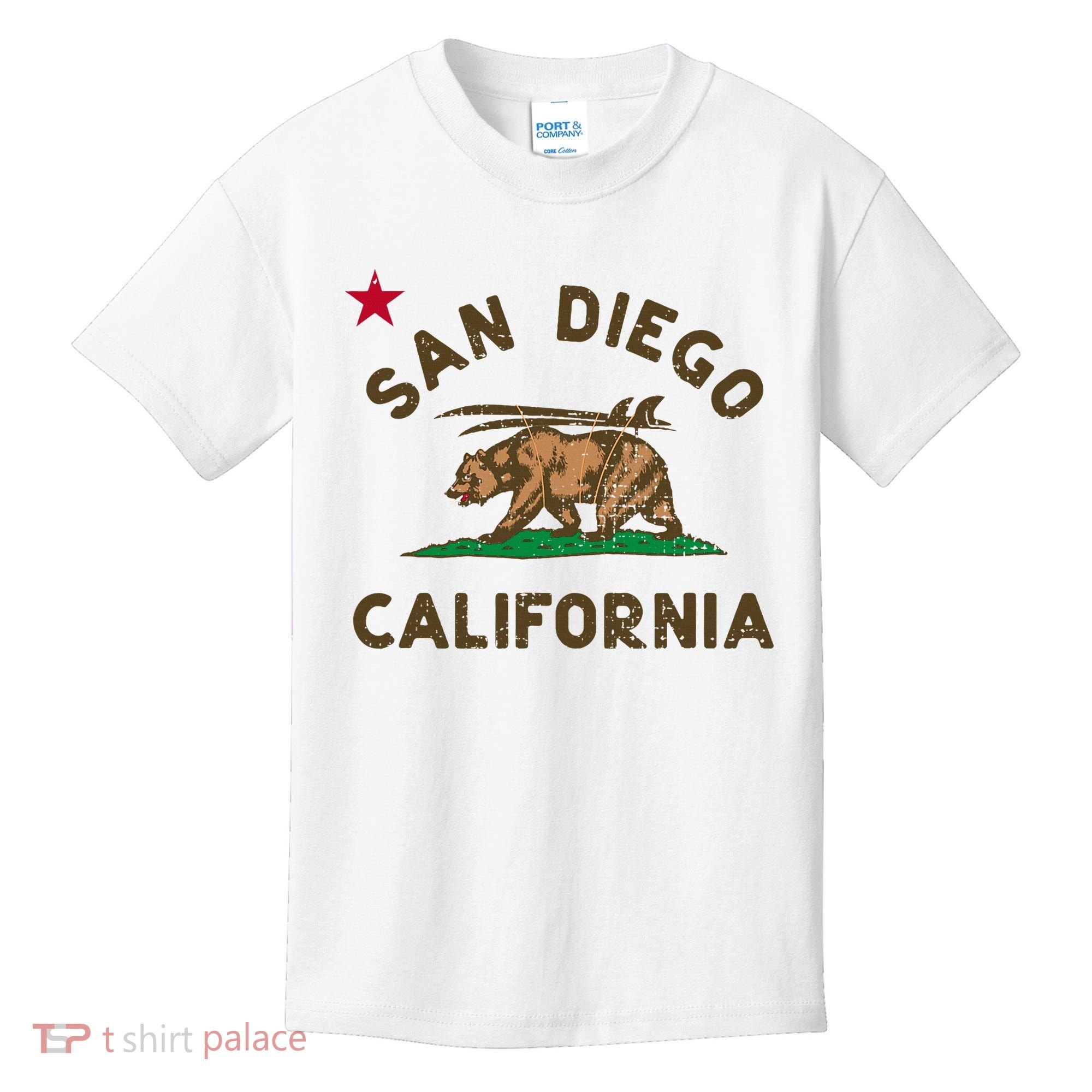 San Diego California Beach Flag Bear Surf Ca Kids T-Shirt