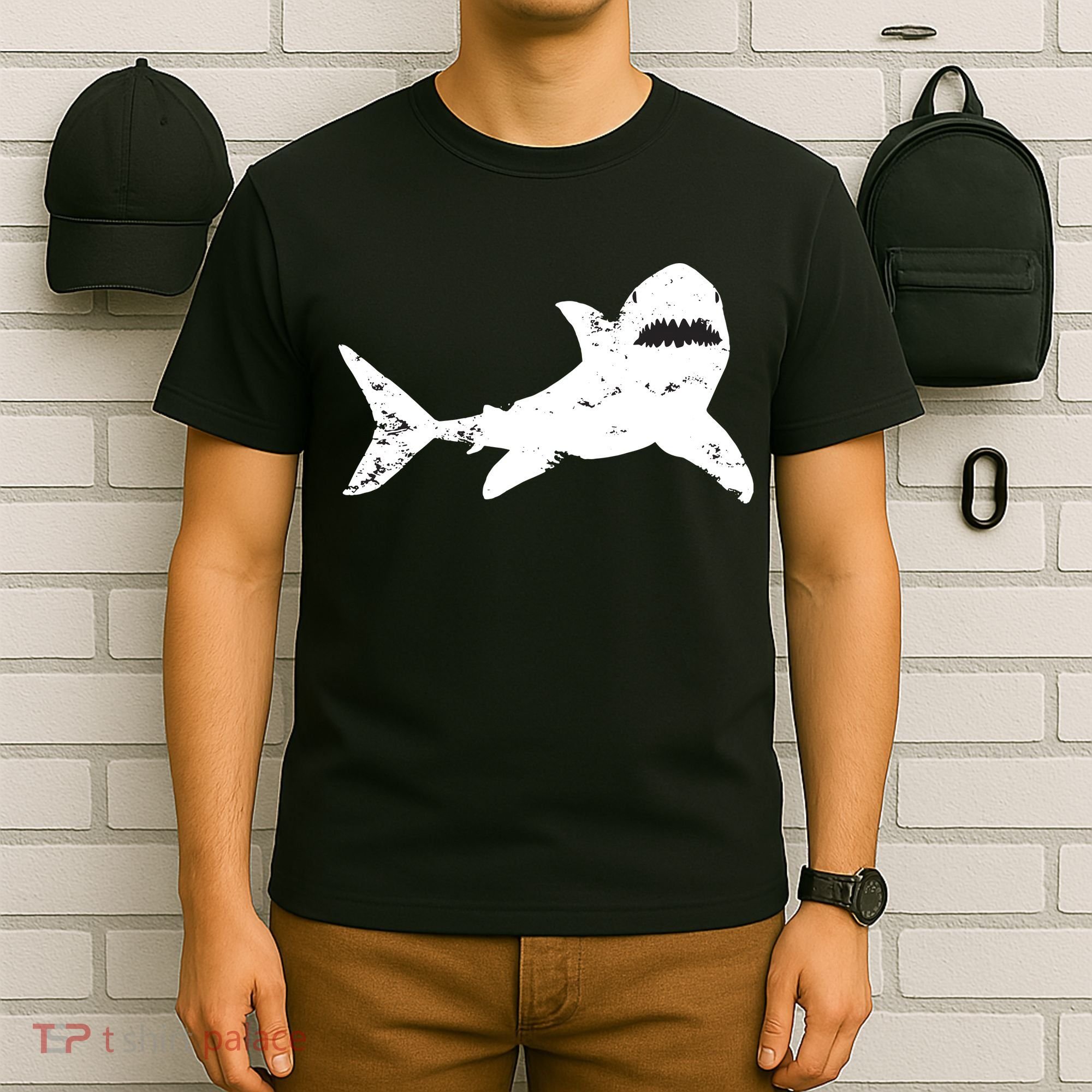 Shark Distressed Cool Vintage Shark Bite Tee T-Shirt