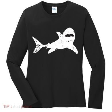 Shark Distressed Cool Vintage Shark Bite Tee Women's Long Sleeve Shirt