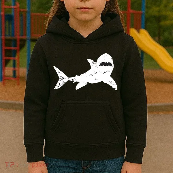 Shark Distressed Cool Vintage Shark Bite Tee Kids Hoodie